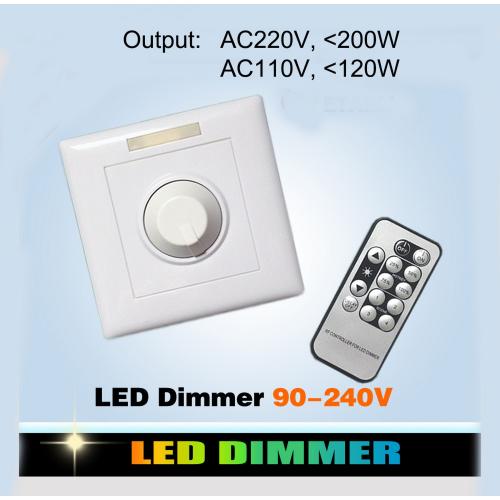 Indoor Dimmer, Wireless RF Smart Switch Home Dimmer Switch, Remote Control Dimming Controller - 200W Max Power/30FT Max Range/Stepless Dimming for Dimmable LED Light