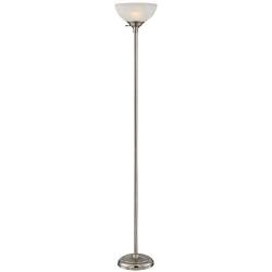 Maddox Modern Torchiere Floor Lamp Tall Satin Nickel Slim Profile Alabaster Glass Shade for Living Room Bedroom Uplight - 360 Lighting