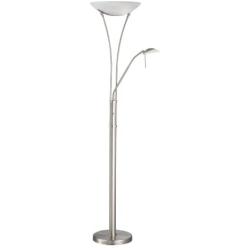 Lite Source LS-81699PS/FRO Avington Torchiere or Reading Lamp, 39.25'' x 7.25'' x 17'', Polished Steel Finish/Frost Glass Shade