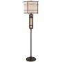 Elias Industrial Farmhouse Floor Lamp with Nightlight LED Oil Rubbed Bronze Off White Oatmeal Fabric Drum Shade for Living Room Reading Bedroom Office - Franklin Iron Works