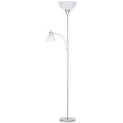 Amazon Brand – Ravenna Home Traditional Metal Torchiere Floor Lamp with Reading Light, LED Bulbs Included, 72''H, Silver