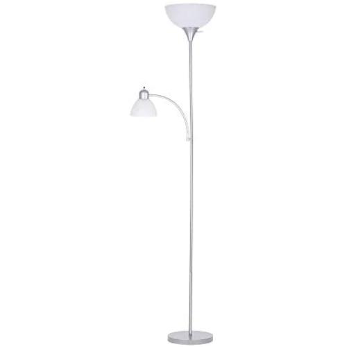 Amazon Brand – Ravenna Home Traditional Metal Torchiere Floor Lamp with Reading Light, LED Bulbs Included, 72''H, Silver