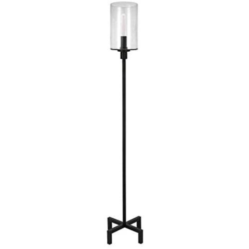 Henn&Hart FL0011 Modern Industrial Farmhouse Blackened Bronze Metal Finish with Seeded Glass Shade for Living, Bedroom, Office, Or Dining Room Floor Lamp, One Size, Black