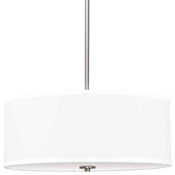 Kira Home Nolan 18'' Classic 3-Light Drum Pendant Chandelier, White Fabric Shade + Round Glass Diffuser, Adjustable Height, Brushed Nickel Finish