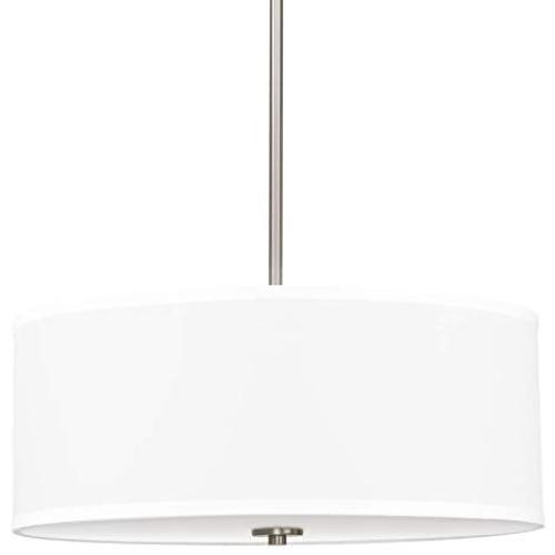 Kira Home Nolan 18'' Classic 3-Light Drum Pendant Chandelier, White Fabric Shade + Round Glass Diffuser, Adjustable Height, Brushed Nickel Finish