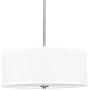 Kira Home Nolan 18'' Classic 3-Light Drum Pendant Chandelier, White Fabric Shade + Round Glass Diffuser, Adjustable Height, Brushed Nickel Finish