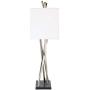 Modern Table Lamp Brushed Steel Asymmetry White Linen Rectangular Box Shade for Living Room Family Bedroom Bedside - Possini Euro Design