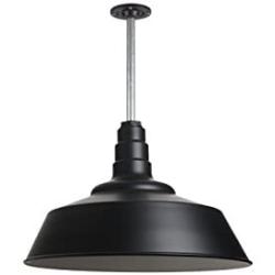 The Manhattan Industrial Pendant Light | Large Warehouse Barn Light with Rigid Stem for Ceiling | Heavy Duty Steel Light | Made in America (Matte Black)