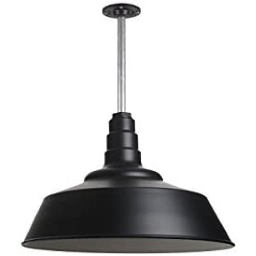 The Manhattan Industrial Pendant Light | Large Warehouse Barn Light with Rigid Stem for Ceiling | Heavy Duty Steel Light | Made in America (Matte Black)