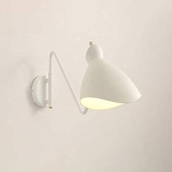 KWOKING Lighting Modern Wall Lamp Nordic Swiveling Arm Wall Sconce Lighting Pivoting Head Adjustable Plug-in Wall Sconce for Bedroom Living Room Reading Lights in White