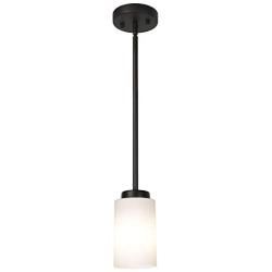 TODOLUZ Vintage Glass Pendant Light in Rubbed Bronze Adjustable Mini Chandelier with Opal White Shades for Kitchen Hallway Study Dining Room