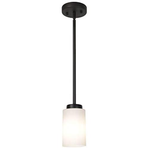 TODOLUZ Vintage Glass Pendant Light in Rubbed Bronze Adjustable Mini Chandelier with Opal White Shades for Kitchen Hallway Study Dining Room
