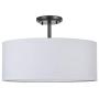 LED White Fabric Drum Shade semi Flush Mount Ceiling Light PS Diffuser with Painting Black Finish, Chandeliers Shade with 18'' 3 Light