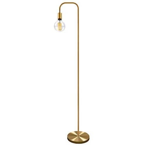 Oneach Industrial LED Floor Lamp for Living Room Bedroom Reading Office Metal Minimalist Standing Lamp Antique Brass