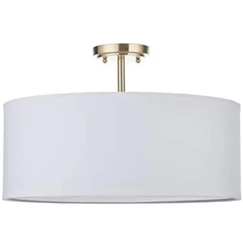 LED White Fabric Drum Shade semi Flush Mount Ceiling Light PS Diffuser with Brushed Bronze Finish, Chandeliers Shade with 20'' 3 Light