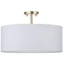 LED White Fabric Drum Shade semi Flush Mount Ceiling Light PS Diffuser with Brushed Bronze Finish, Chandeliers Shade with 20'' 3 Light