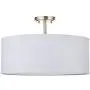 LED White Fabric Drum Shade semi Flush Mount Ceiling Light PS Diffuser with Brushed Bronze Finish, Chandeliers Shade with 20'' 3 Light