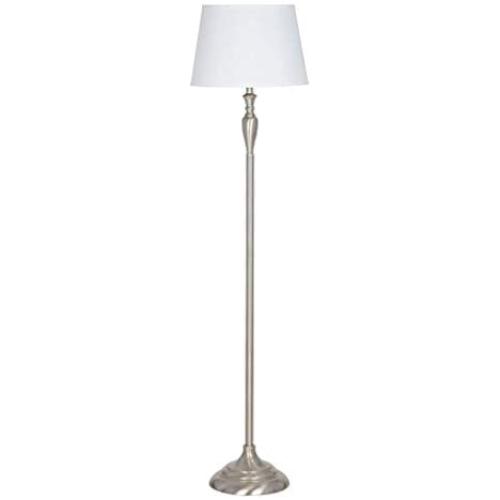 Amazon Brand – Ravenna Home Metal Living Room Slim Standing Floor Lamp With LED Light Bulb - 59.25 Inches, Brushed Nickel with White Shade