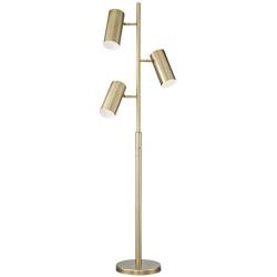 Canasta Modern Floor Lamp 3 Light Tree Satin Brass Adjustable Shade for Living Room Reading Bedroom Office - Possini Euro Design