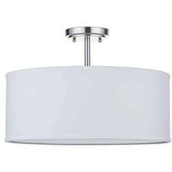 LED White Fabric Drum Shade semi Flush Mount Ceiling Light PS Diffuser with Brushed Nickel Finish, Chandeliers Shade with 18'' 3 Light