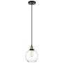 Primo Large Glass Globe Pendant Light Fixture - Black and Gold Hanging Pendant Lighting for Kitchen Island - Mid Century Modern Ceiling Light with Clear Glass Shade