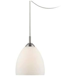 Brushed Nickel Plug in Mini Swag Pendant Light 9'' Wide Modern Opal Glass Shade Fixture for Kitchen Island Dining Room - Possini Euro Design