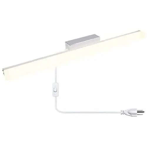 LED Vanity Bathroom Wall Light, Lustaled 22.4 Inch Rectangle Vanity Mirror Lights Bar 9W Stainless Steel Makeup Mirror Front Lighting 3000K for Hotel Mirror Cabinets Wall Mounted Lamps (with US Plug)