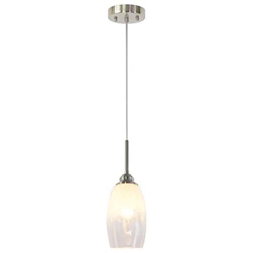 TODOLUZ Mini Single Pendant Light Fixture with Half White Artistic Glass Lampshade Brushed Nickel Finished Hanging Ceiling Pendant Lighting for Kitchen Island Cafe Living Room