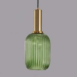 LITFAD Ribbed Glass Geometric Hanging Light Simplicity Single Light Ceiling Light in Brass Finish Modern Pendant Light Fixture for Hallway Warehouse Dining Room Bar Restaurants Bedrooms - A Green