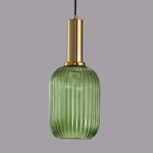 LITFAD Ribbed Glass Geometric Hanging Light Simplicity Single Light Ceiling Light in Brass Finish Modern Pendant Light Fixture for Hallway Warehouse Dining Room Bar Restaurants Bedrooms - A Green
