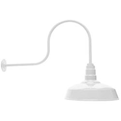 16 Inch Standard Steel Dome | Large 29-1/2 Inch Gooseneck | Barn Light (White)