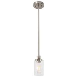 TODOLUZ Modern Single 1 Light Pendant Light Brushed Nickel with Clear Cylinder Glass Cylinder Shade Hanging Lamp Fixture for Dining Room Kitchen Bedroom