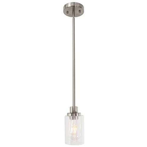 TODOLUZ Modern Single 1 Light Pendant Light Brushed Nickel with Clear Cylinder Glass Cylinder Shade Hanging Lamp Fixture for Dining Room Kitchen Bedroom