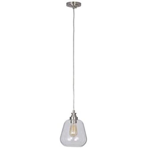 Amazon Brand – Stone & Beam Modern Glass Hanging Ceiling Pendant Chandelier with Light Bulb - 8.5 x 11 Inch Shade, 84.75 Inch Cord, Brushed Nickel