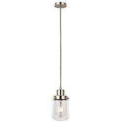 Antana Satin Nickel 1-Light Dining Room Chandeliers Clear Glass Pendant Lighting Fixtures Hang Contemporary Ceiling Lights