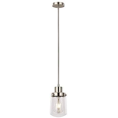 Antana Satin Nickel 1-Light Dining Room Chandeliers Clear Glass Pendant Lighting Fixtures Hang Contemporary Ceiling Lights