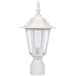 LIT-PaTH Outdoor Post Light Pole Lantern Lighting Fixture with One E26 Base Max 60W, Aluminum Housing Plus Glass, Matte White Finish