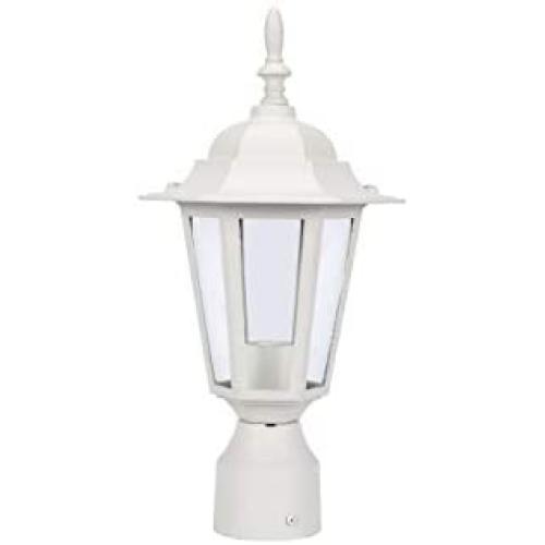 LIT-PaTH Outdoor Post Light Pole Lantern Lighting Fixture with One E26 Base Max 60W, Aluminum Housing Plus Glass, Matte White Finish