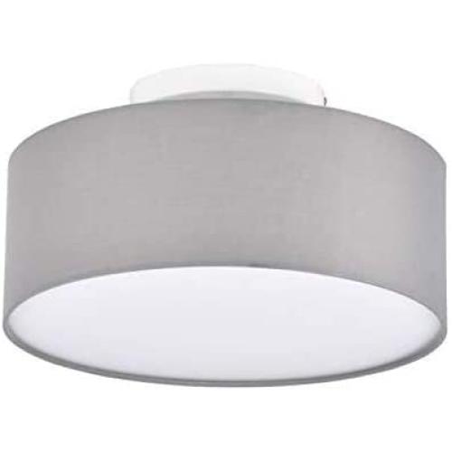 Ceiling Light Modern Fabric Pendant Light Shade Flush Mount, Large Grey Drum Lampshade, Round Pendant Lamp, for Bedroom Living Room, Flush Chrome Matt, 3 Bulb, E26
