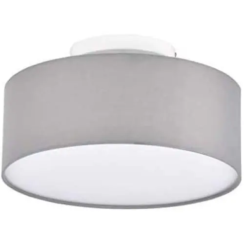 Ceiling Light Modern Fabric Pendant Light Shade Flush Mount, Large Grey Drum Lampshade, Round Pendant Lamp, for Bedroom Living Room, Flush Chrome Matt, 3 Bulb, E26