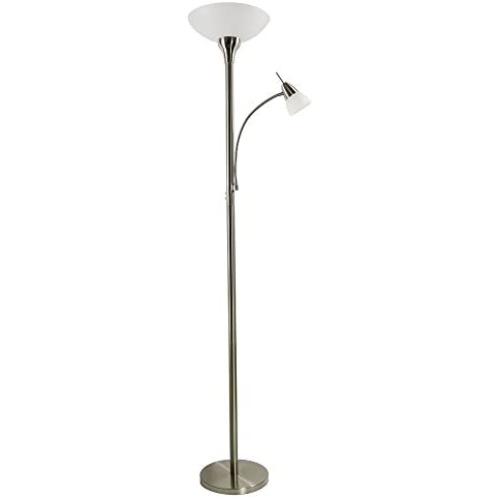 PureOptics LED Floor Lamp with Adjustable Reading Light, Touch Dimming, Silver (VLED1506F)