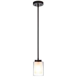 XiNBEi Lighting Pendant Lighting Modern 1 Light Mini Pendant Light with Dual Glass in Dark Bronze, Adjustable Hanging Ceiling Light for Kitchen & Living Room XB-P1195-DB