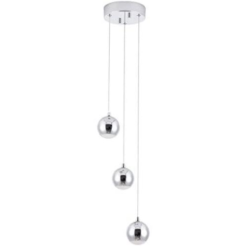 3-Light LED Light Metal & Acrylic Globe Ceiling Pendant Light, Dimmable Modern Globular Kitchen Island Light for Living Room Dining Room Cafe Bar Restaurant, Polished Chrome Finish