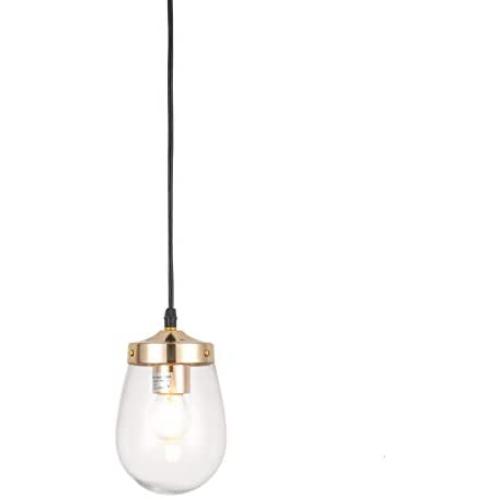 Popity home Industrial Style 1-Light Clear Glass Lamp Shade Gold Pendant Light, Vintage Adjustable Pendant Lighting Perfect for Kitchen Dining Room