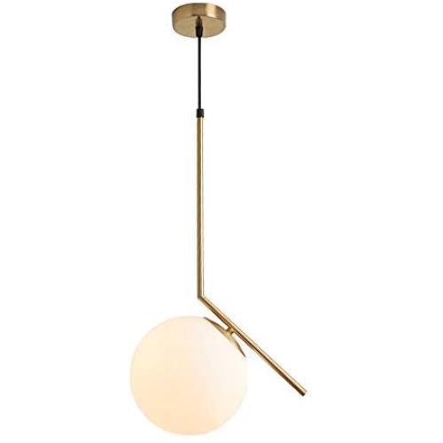 Modo Lighting Pendant Light Industrial Fixture, Golden with Frosted Glass Globe Shade Adjustable Island Kitchen Living Room Ceiling Lamp (9.8'')