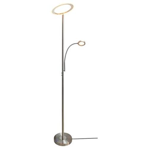 HomeFocus LED Floor Lamp with Reading Lamp,Floor Lamp for Living Room,Bedroom,Office,Reading,Sky Torchiere Floor Lamps,18W+4W Energy Saving,Dimmable,Metal,Satin Nickel