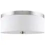 Kira Home Walker 15'' Mid-Century Modern 3-Light Flush Mount Ceiling Light, White Fabric Shade + Round Glass Diffuser, Brushed Nickel Finish