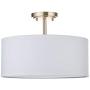 15'' 2 Light Off White Fabric Drum Shade semi Flush Mount Ceiling Led Light PS Diffuser with Brushed Bronze Finish, Chandeliers Shade for Bar, Dining Room, Corridor,Living Room