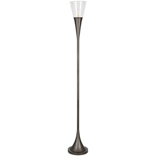 Henn&Hart FL0203 Modern Industrial Torchier Contemporaryaged Steel with Seeded Glass Shade for Living Room, Bedroom, Office, Study Floor Lamp, Grey