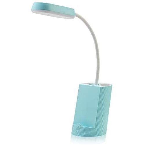 LED Desk Lamp with USB Charging Port, Pencil and Phone Holder Multi-Functional Study and Reading Lamp for Bedroom and Office with 3 Modes of Brightness - Sky Blue